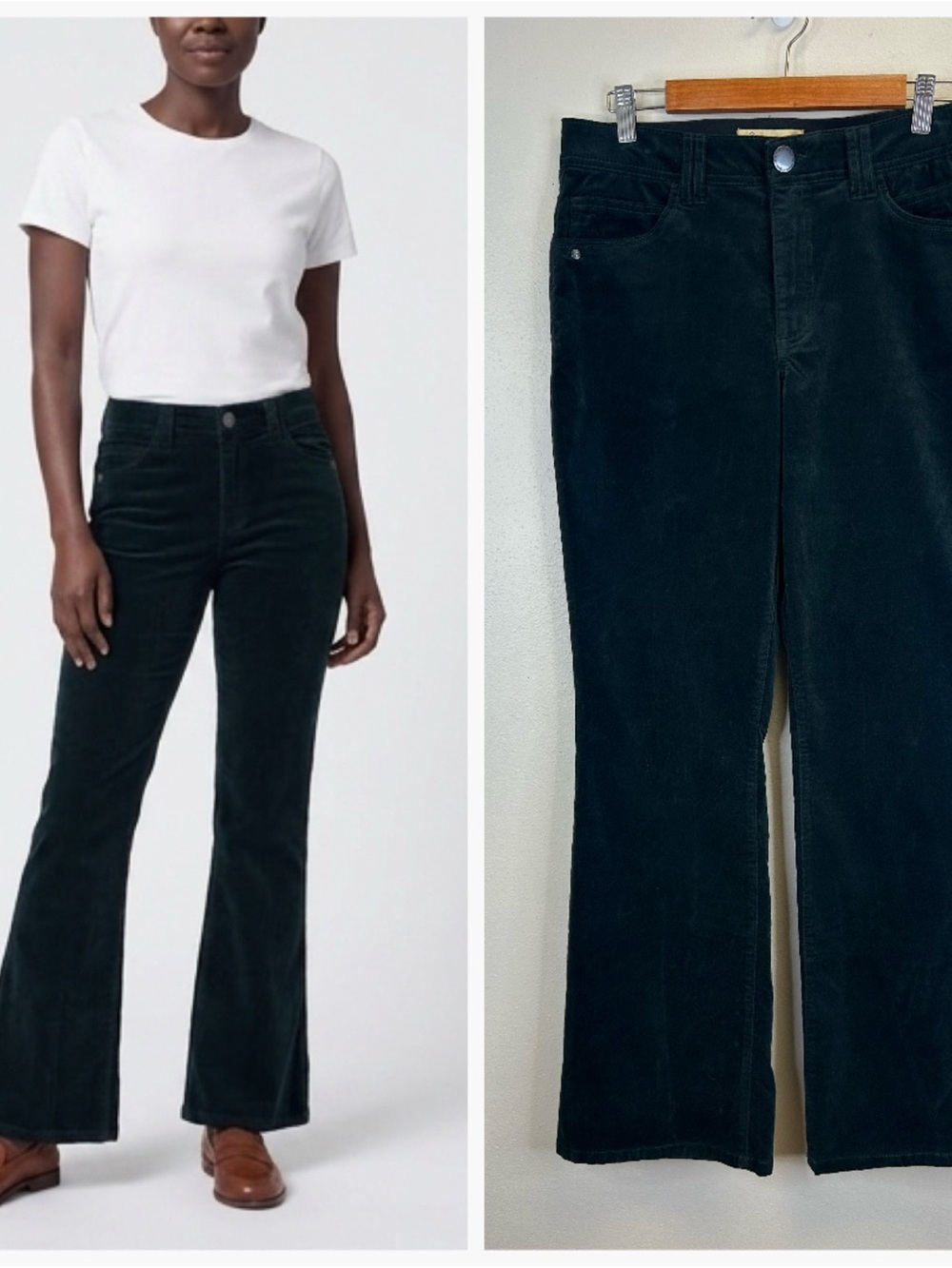 Velvet Boho High Waist Pants Boot Cut Size 12 Indie Retro Hippie Dark Green